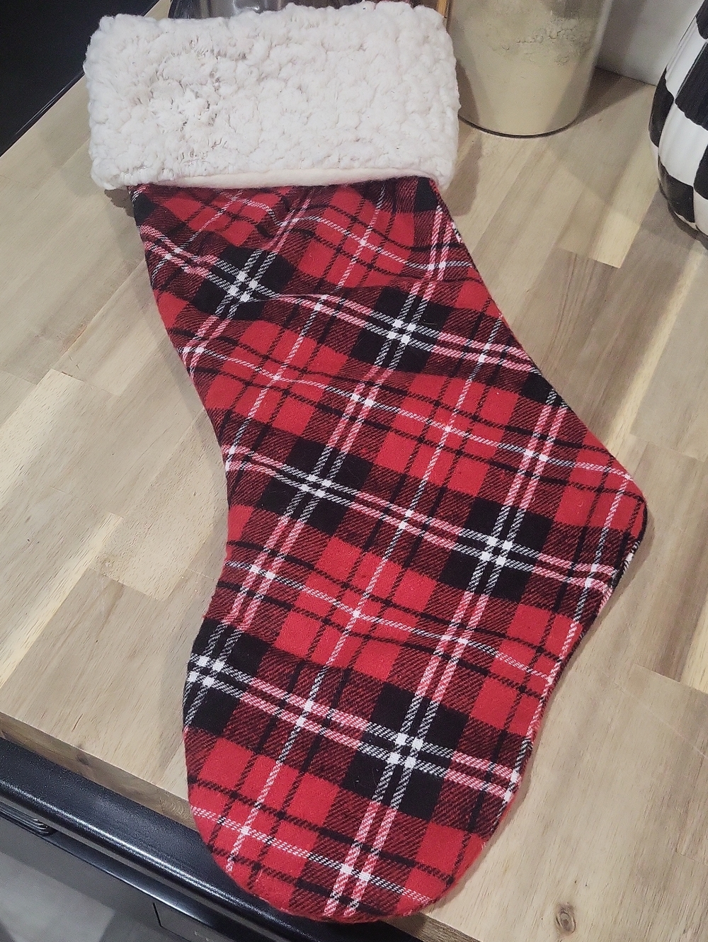 Classic Red Plaid Christmas Stocking With Plush Cuff